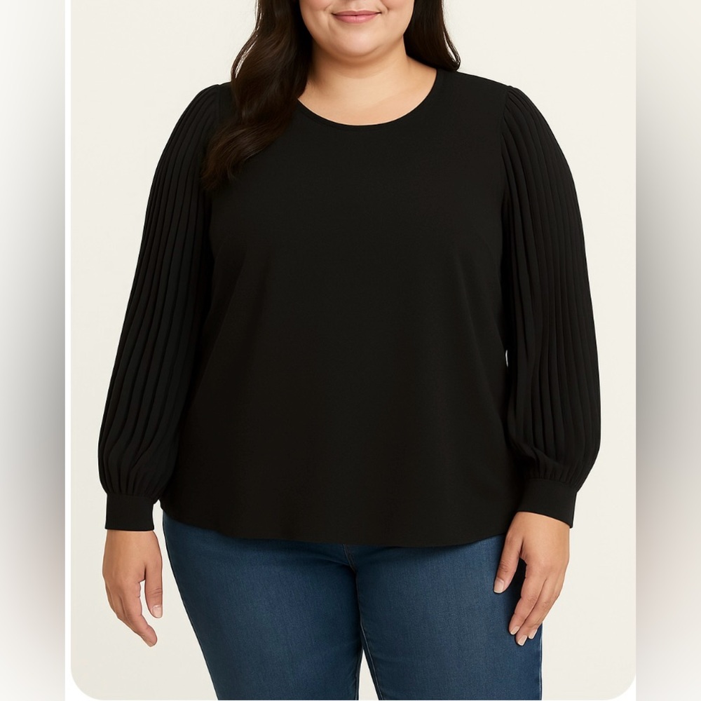 Talbots Women's Black Blouse Pleated Sleeves Long Sleeve Plus Size 3X Dressy Top